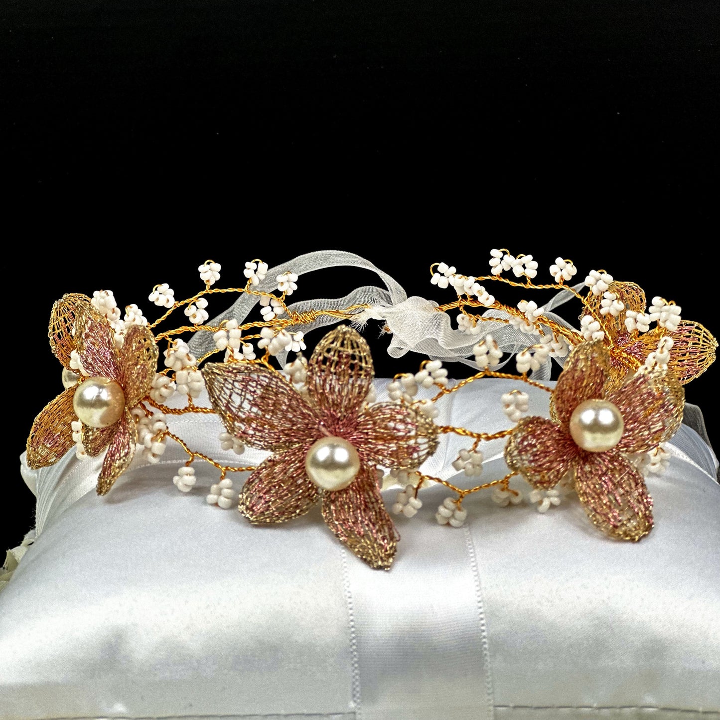 Pearl Flower Ribbon Hair Vine
