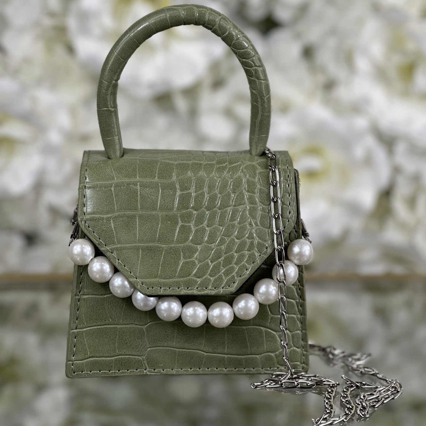 Matcha Green Crocodile Embossed Purse