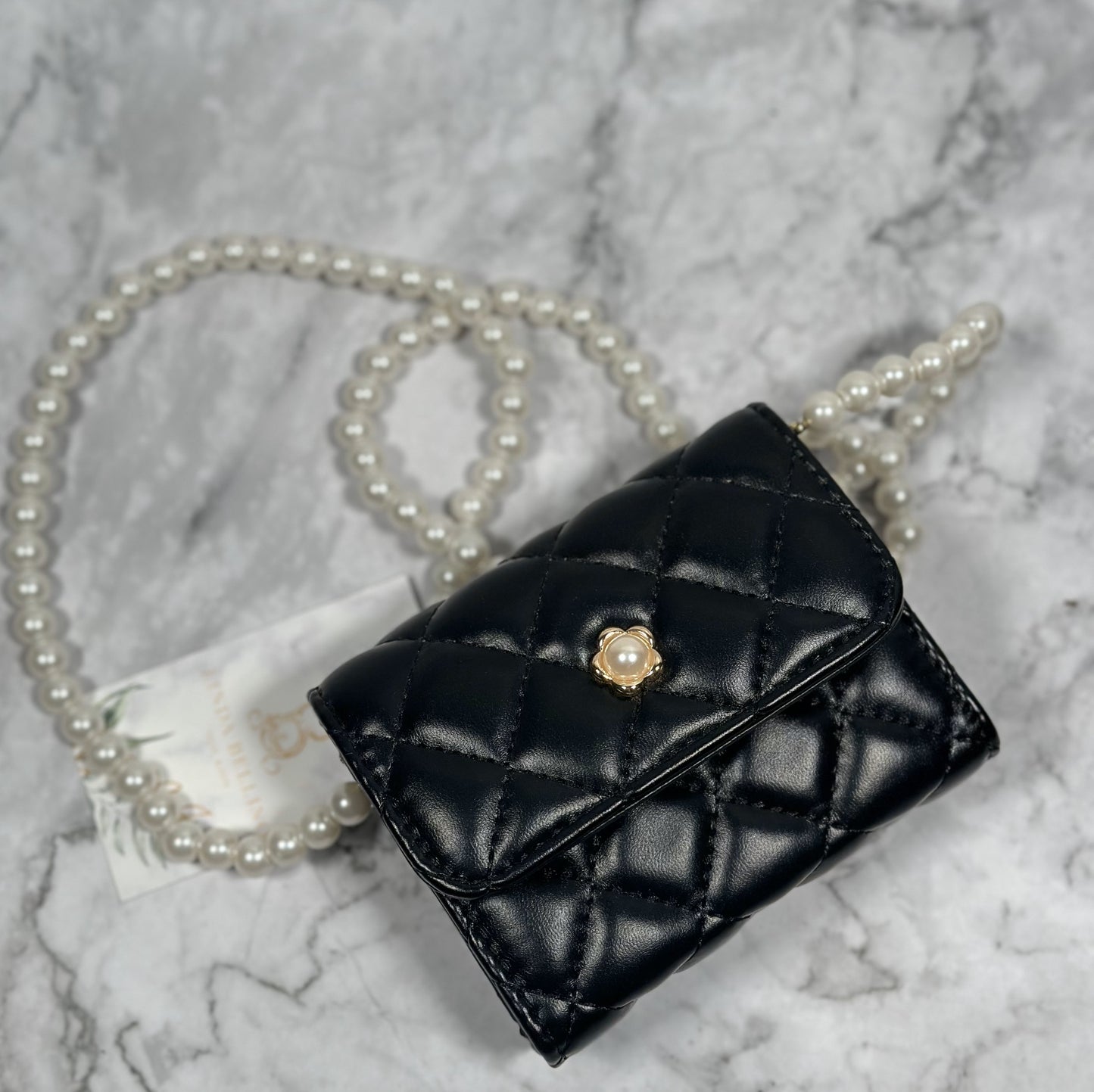 LB Mini Quilted Pearl Bag – Chic Faux Leather Crossbody for Girls