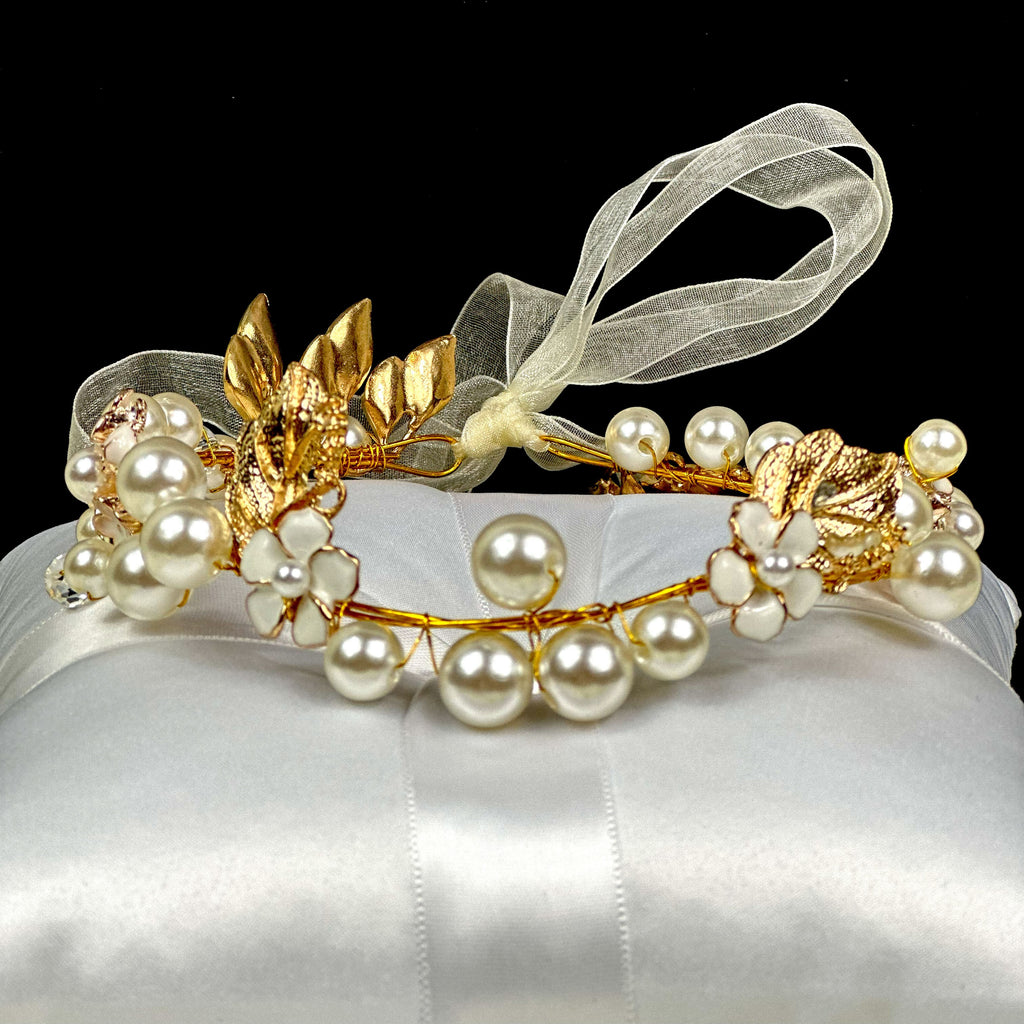 Gold & Pearl Flower Girl Hairband