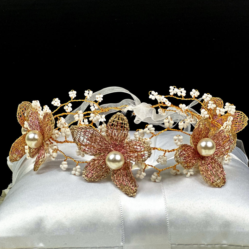 Pearl Flower Ribbon Hair Vine Hairband