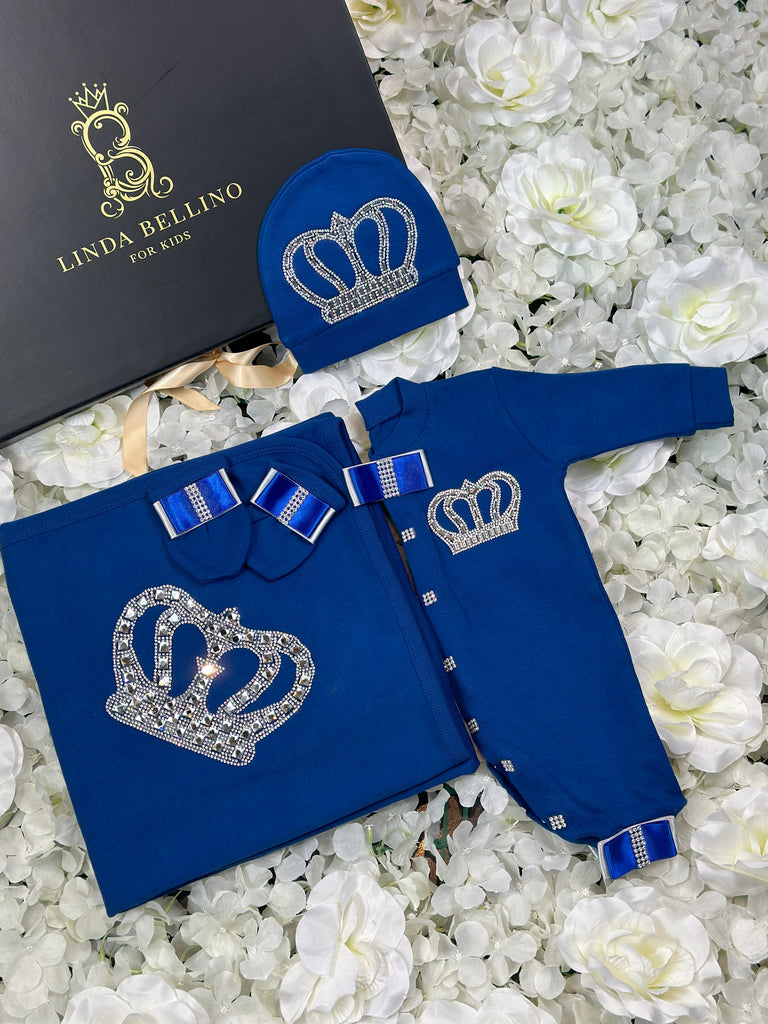 LB Lux Baby Gift Set | Navy Blue & Silver | 4 Piece Set