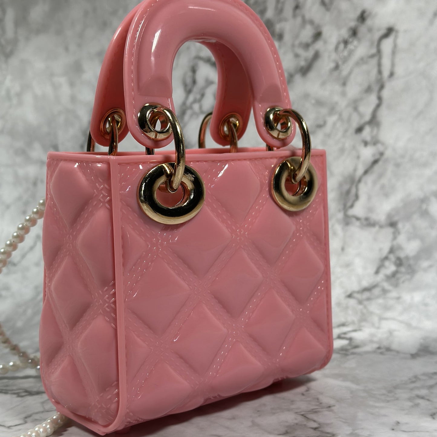 Linda Bellino Mini Luxe Quilted Bag – Pearl Strap & Crossbody