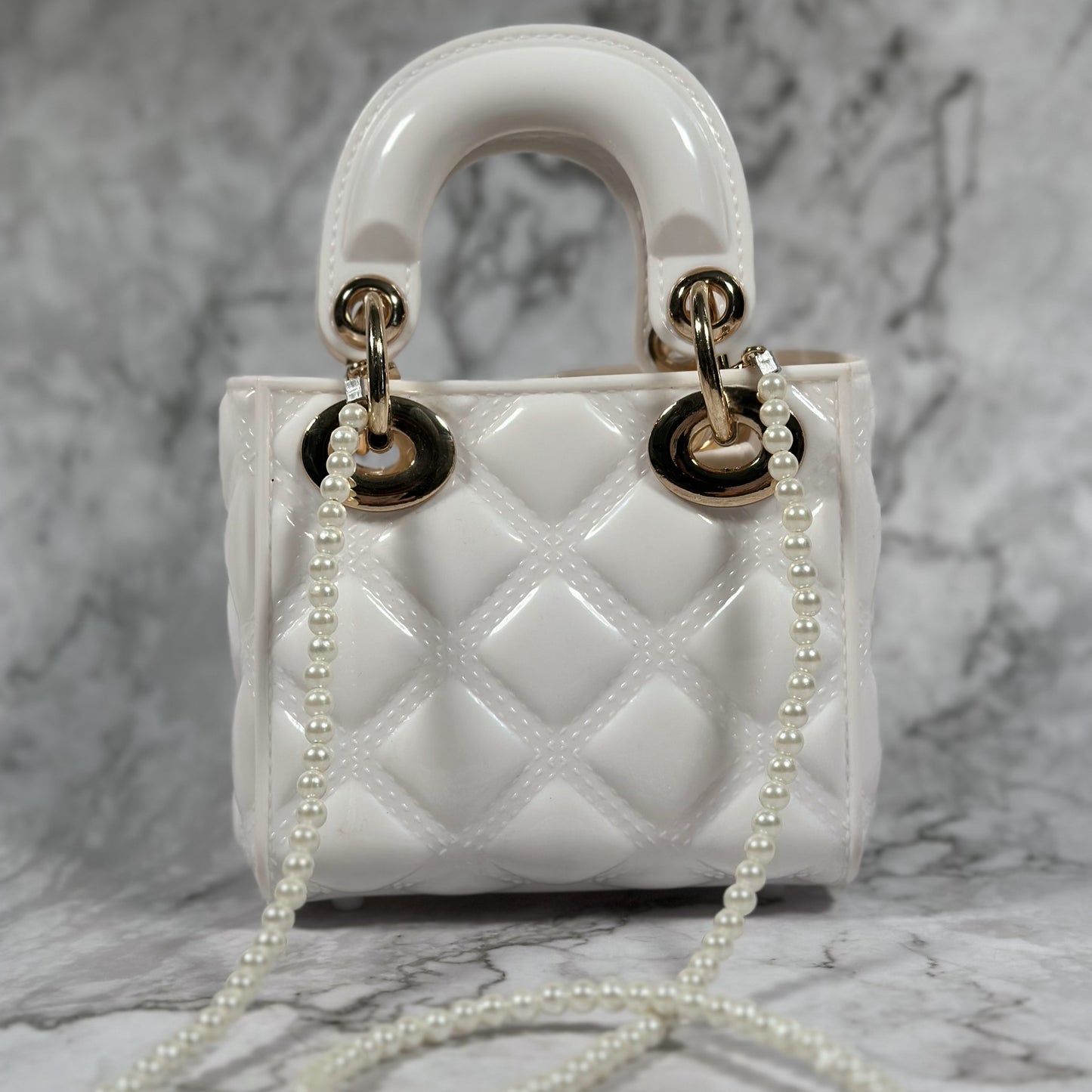 Linda Bellino Mini Luxe Quilted Bag – Pearl Strap & Crossbody