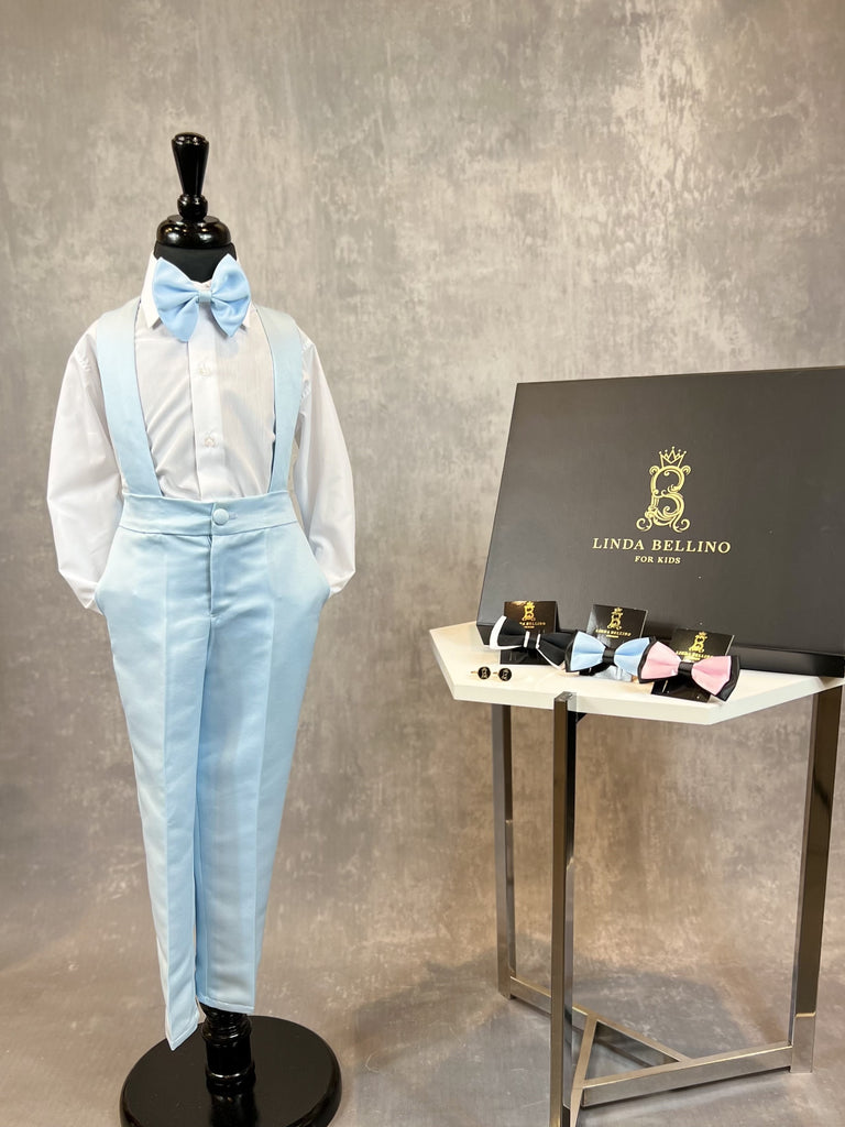 LB Creased Suspender Dress Pants With Matching Bow- Baby Blue