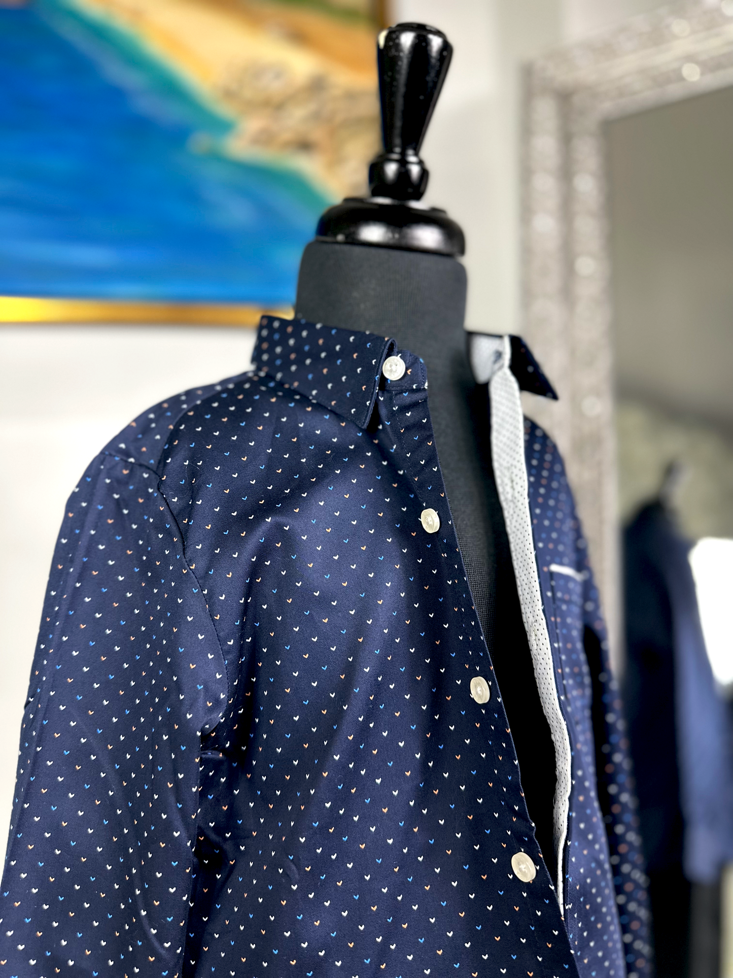 LB Patterned Dress Shirt | Navy Blue