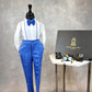LB Creased Suspender Dress Pants With Matching Bow Tie - Deep Blue