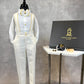 LB Creased Suspender Dress Pants With Matching Bow Tie - Ivory & Gold