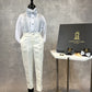 LB Creased Suspender Dress Pants With Matching Bow Tie - Ivory Grey