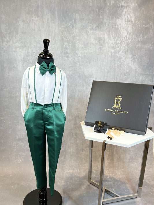 LB Creased Suspender Dress Pants With Matching Bow- Emerald Green